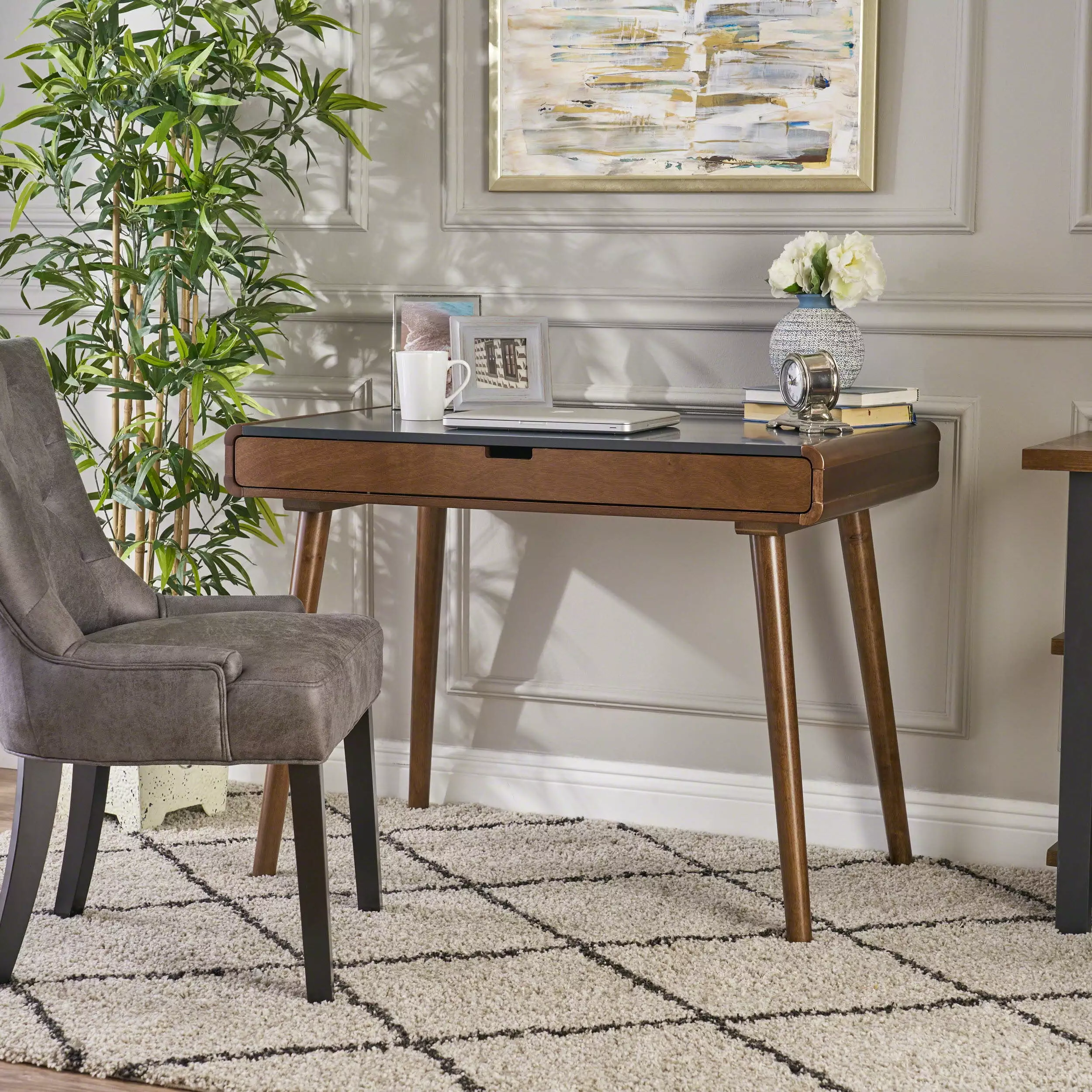 WRITING DESK Grey and Brown Wood Modern Study Desk Home Office SMHZ
