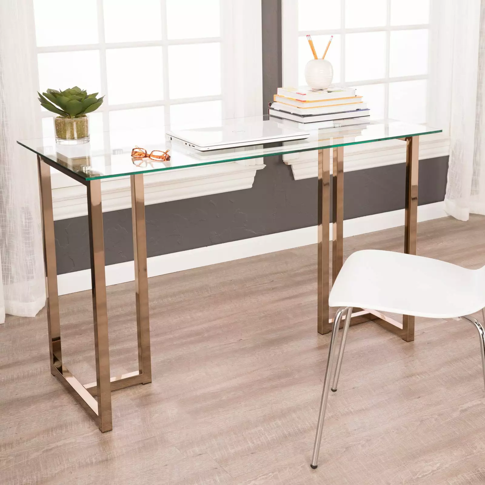 Holly & Martin Haxor Writing Desk Midcentury Modern Style Champagne Southern Enterprises