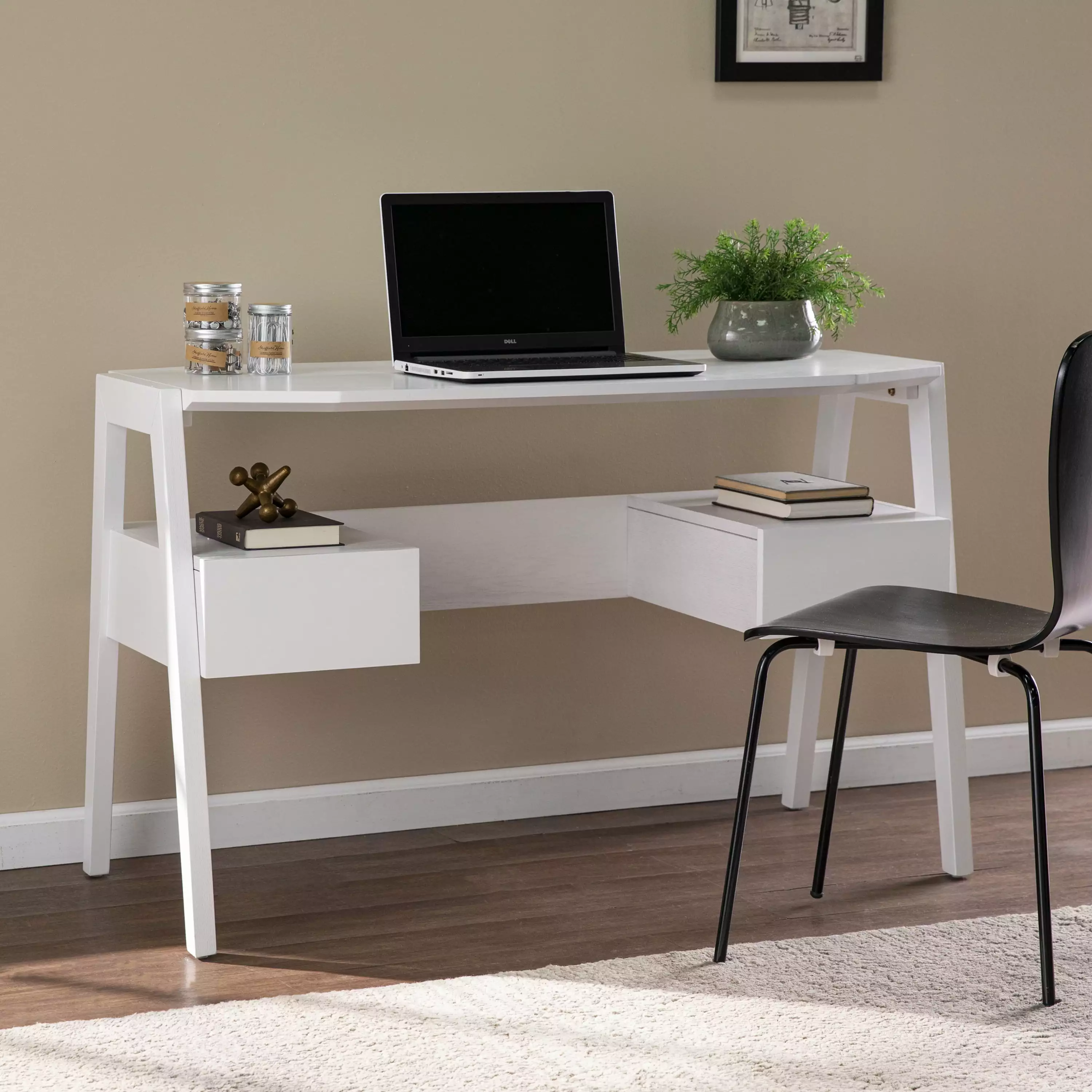 SEI Clidale Midcentury Modern Writing Desk Storage White Southern Enterprises