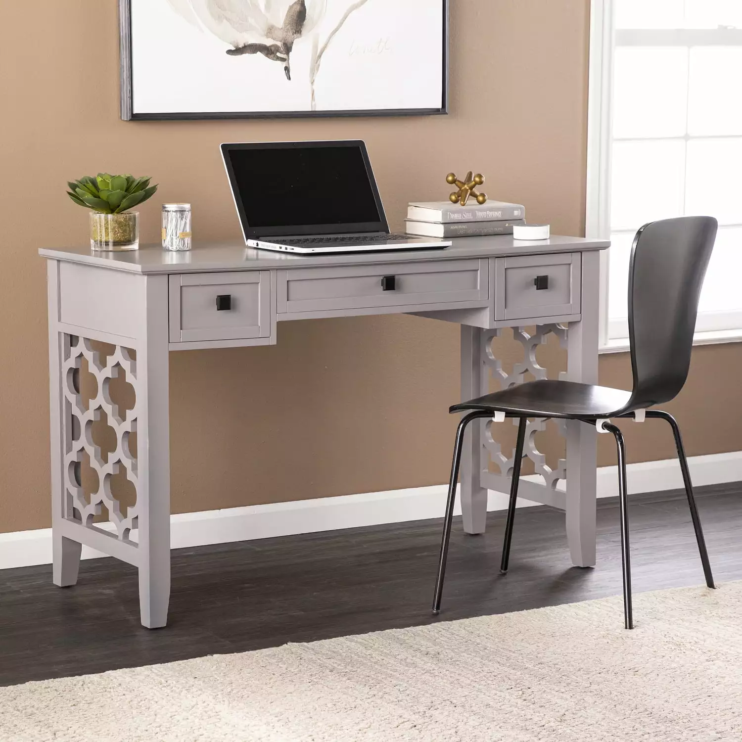 SEI Furniture Endorville Engineered Wood Writing Desk Storage Gray Southern Enterprises