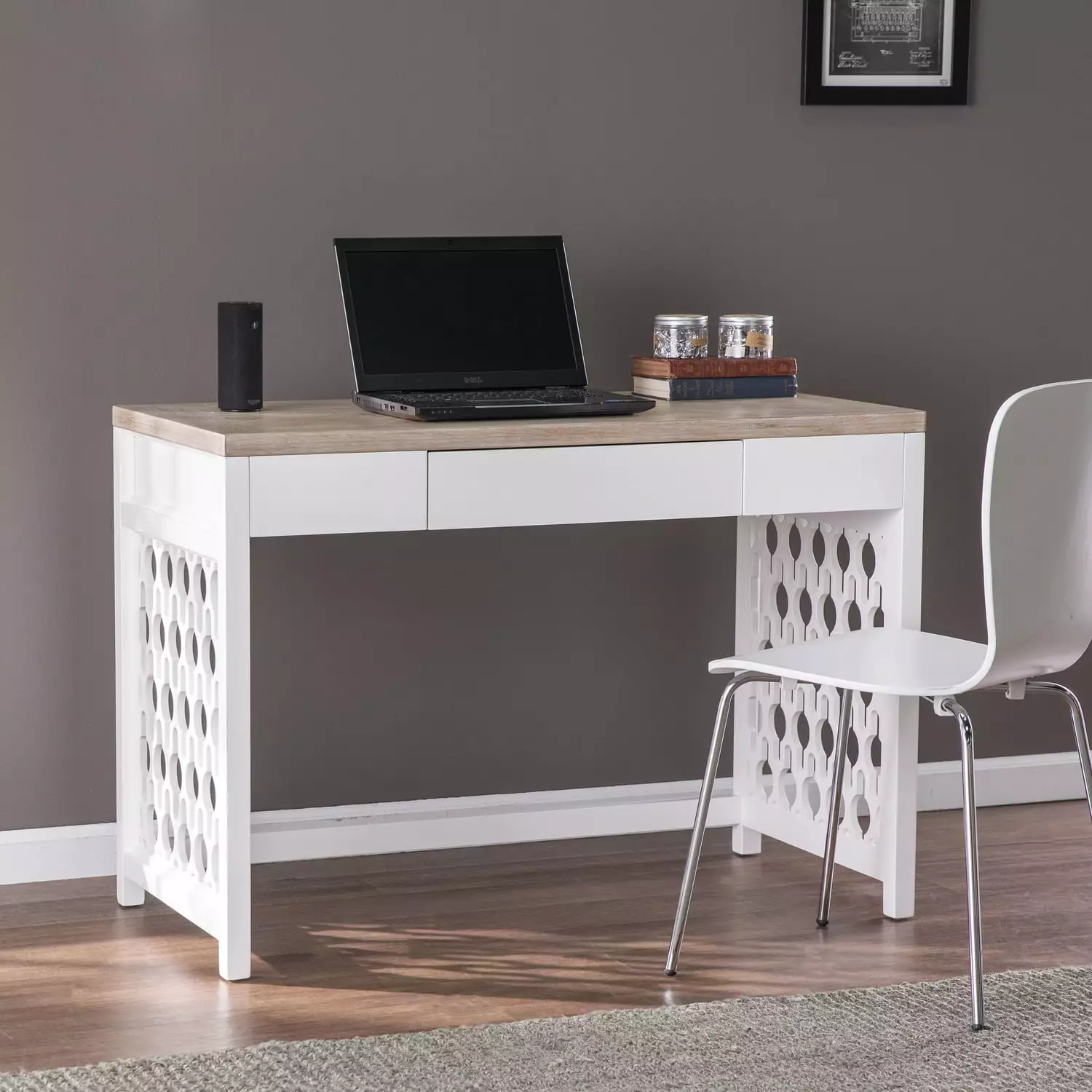 SEI Furniture Wayliff Wooden Writing Desk Natural and White Modern Home Southern Enterprises