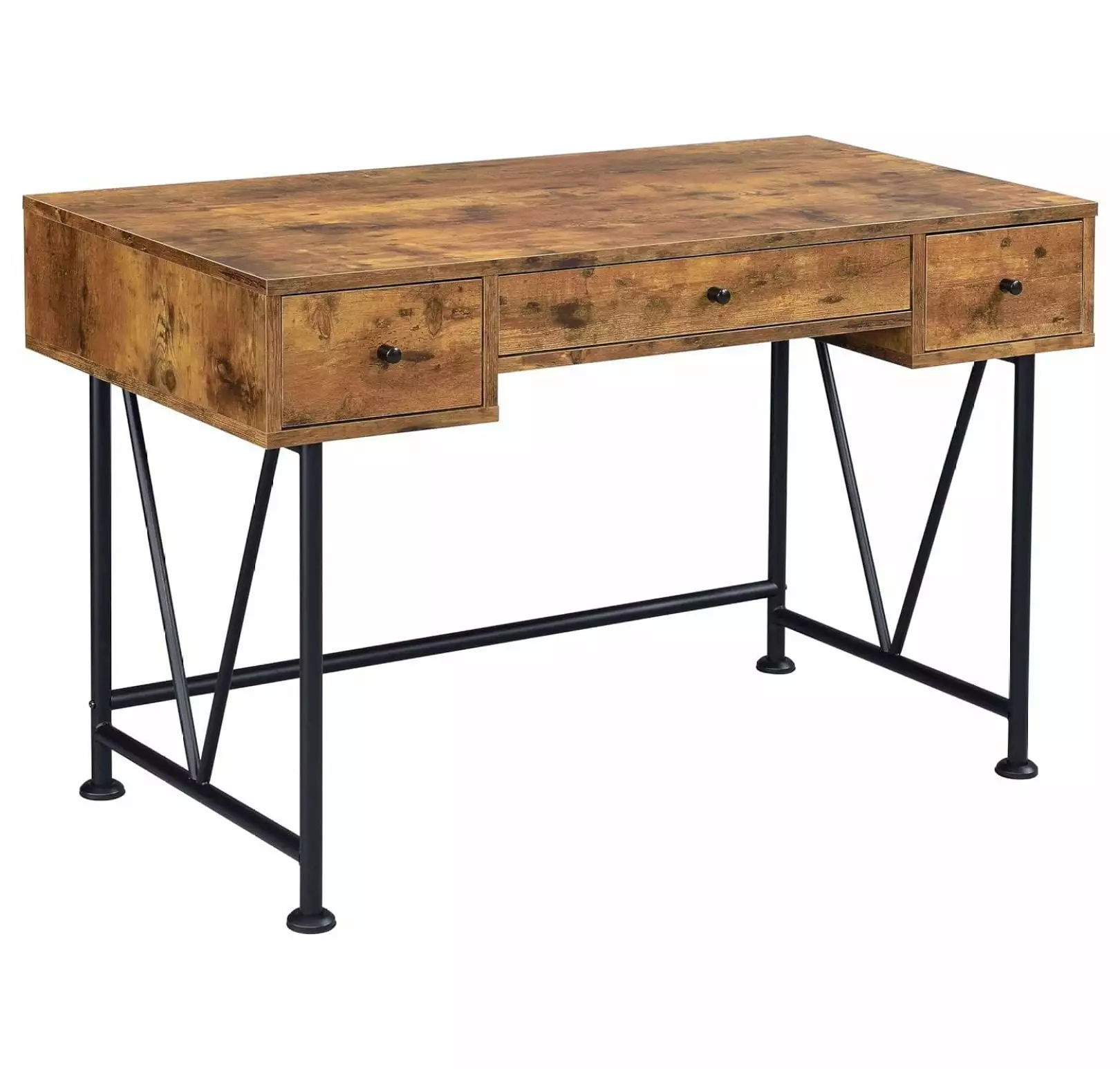 Superwum Analiese 3-Drawer Writing Desk Antique Nutmeg and Black Vintage Style Home Office Desk