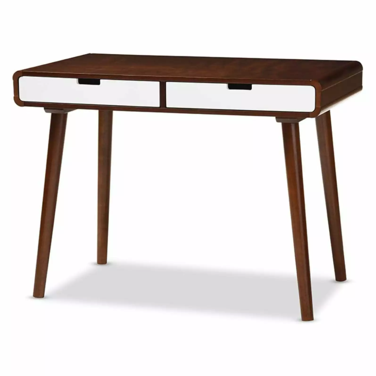 Superwum Casarano Two-Tone Finish 2 Drawer Wood Home Office Writing Desk Dark Walnut White