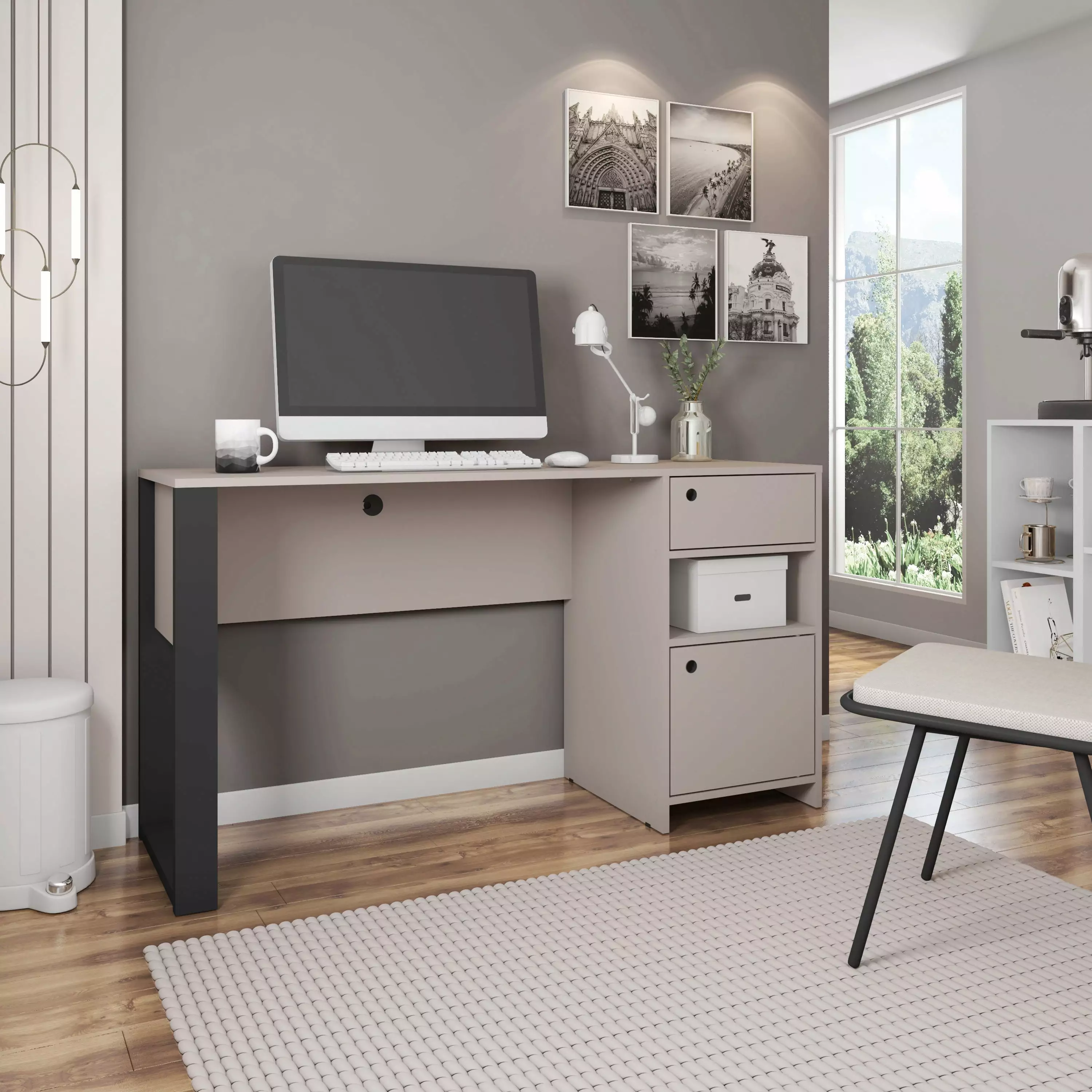 Techni Mobili Modern Style Industrial Writing Desk Storage Gray