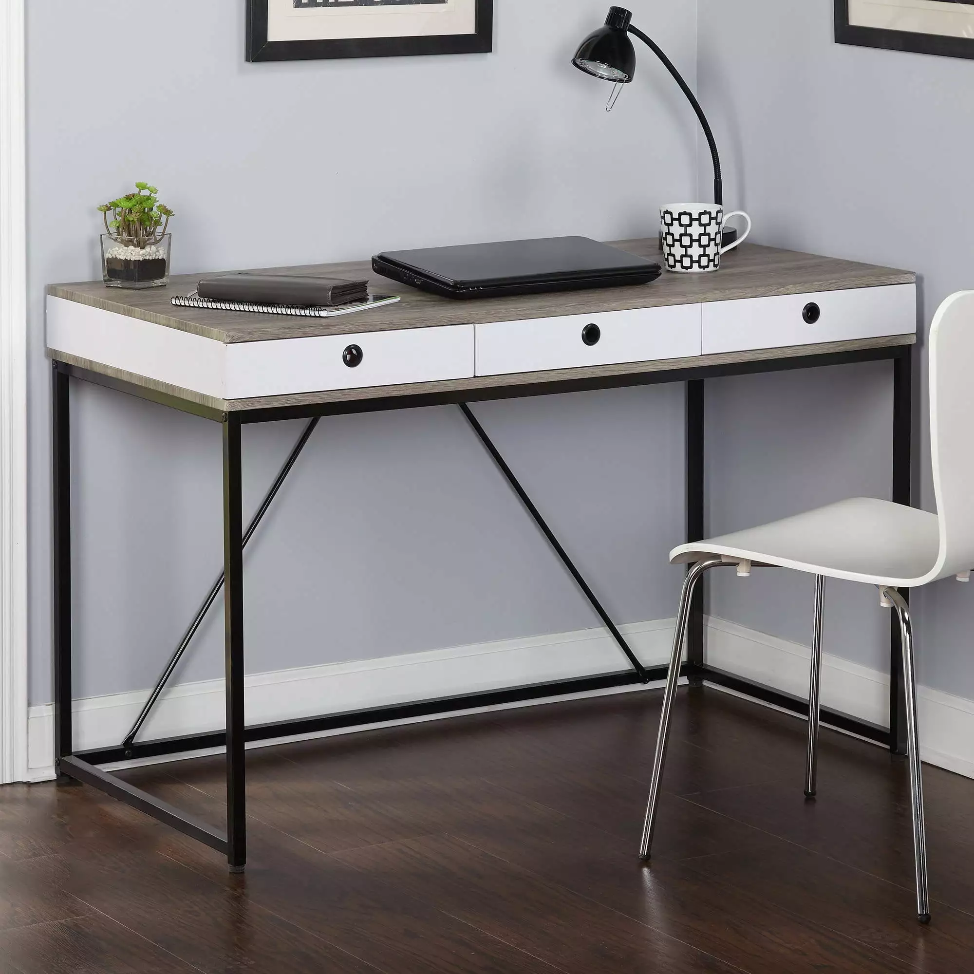 Chelsea Desk 3 Drawers Black Gray or White Home Office TMS