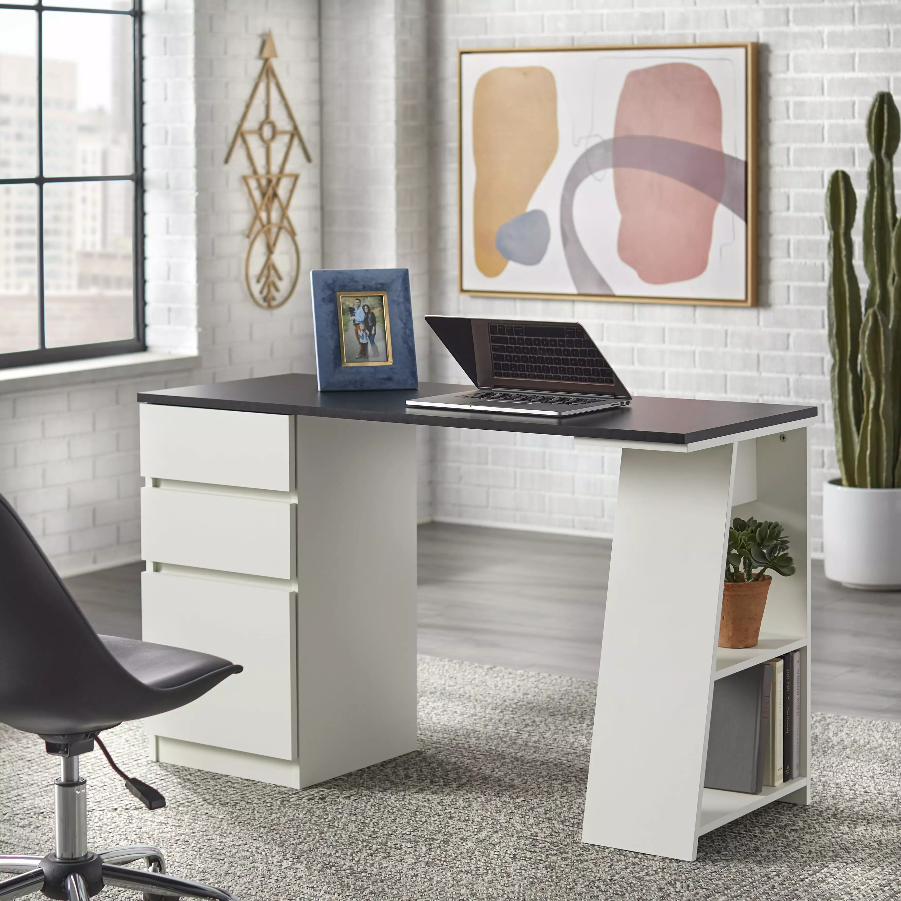 TMS Como Modern 20 Writing Desk 2 Box Drawers and File Drawer - Black/White Portable Desk