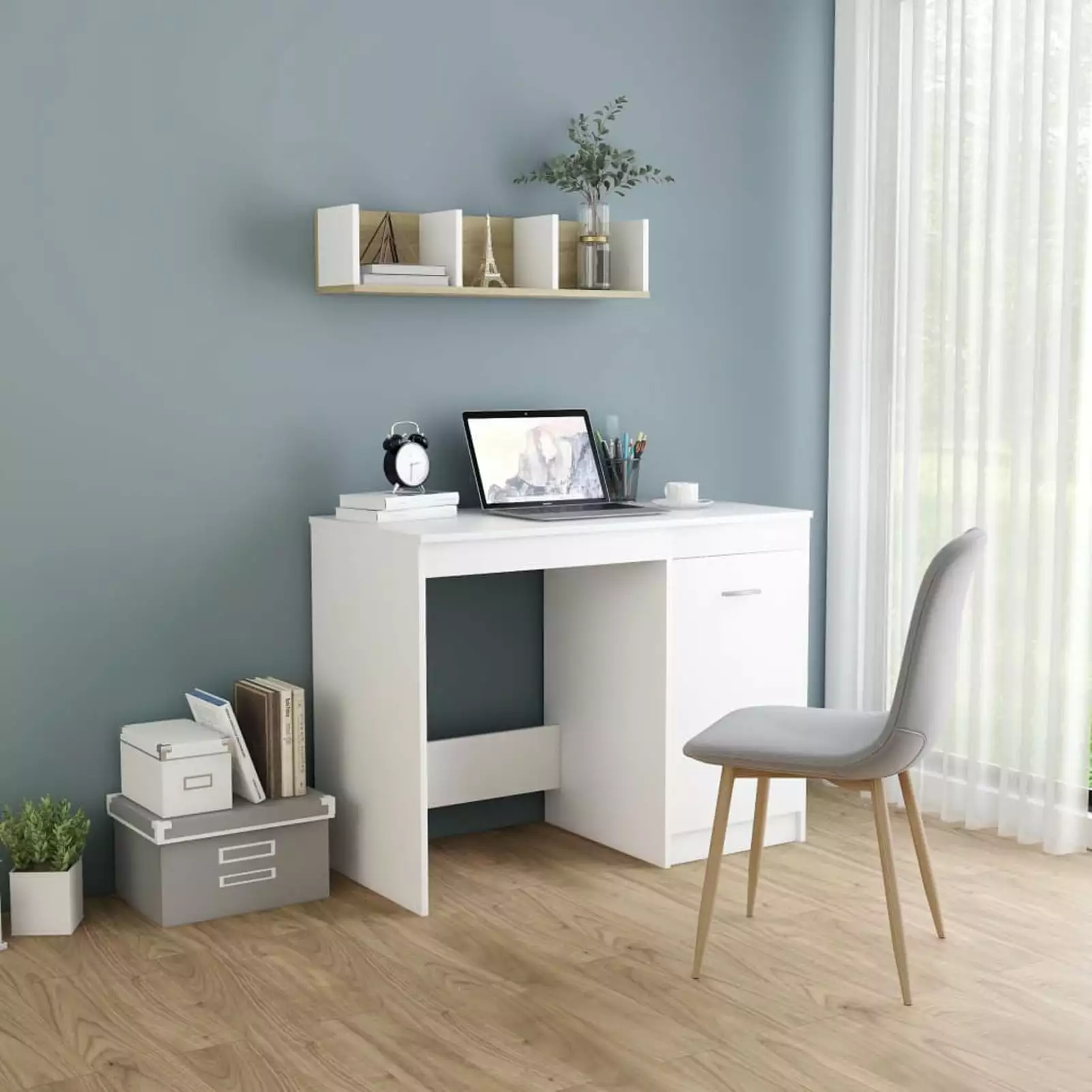 Tomshine White Chipboard Desk 39.4x19.7x29.9 Inches - Simple and Compact Writing Table