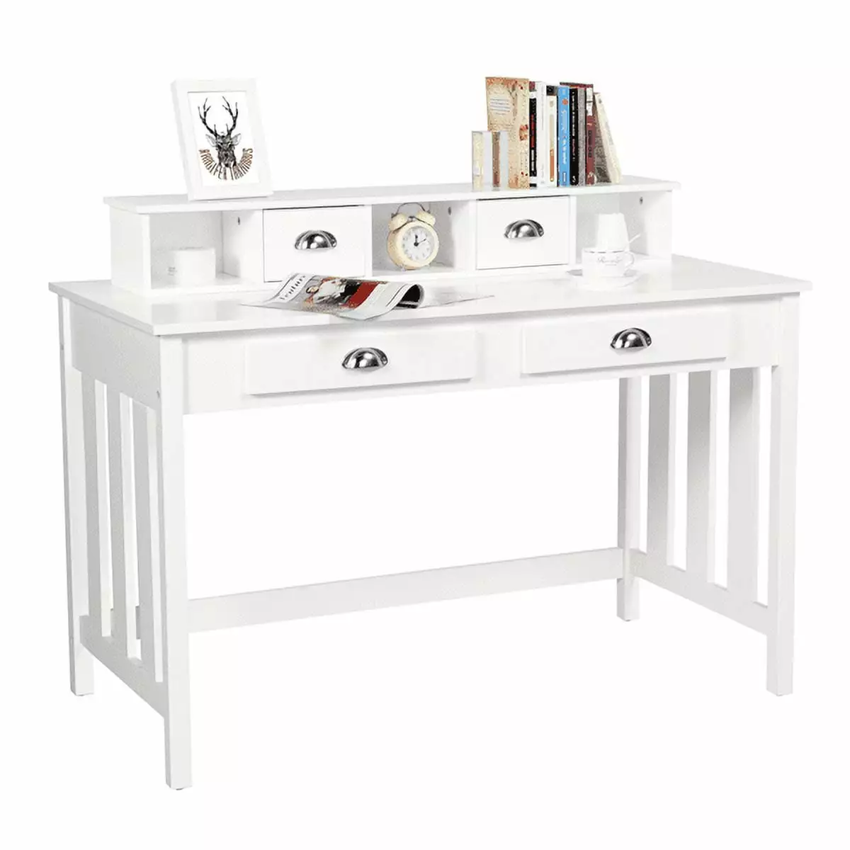 Topeakmart White Wooden Writing Computer Desk Removable Hutch Home Office