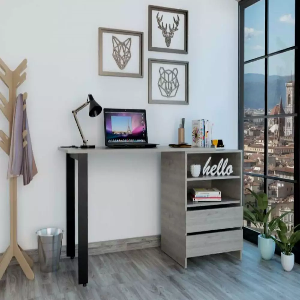 Treevol Furniture 120 Writing Desk Cusco Two Drawers Light Gray Finish