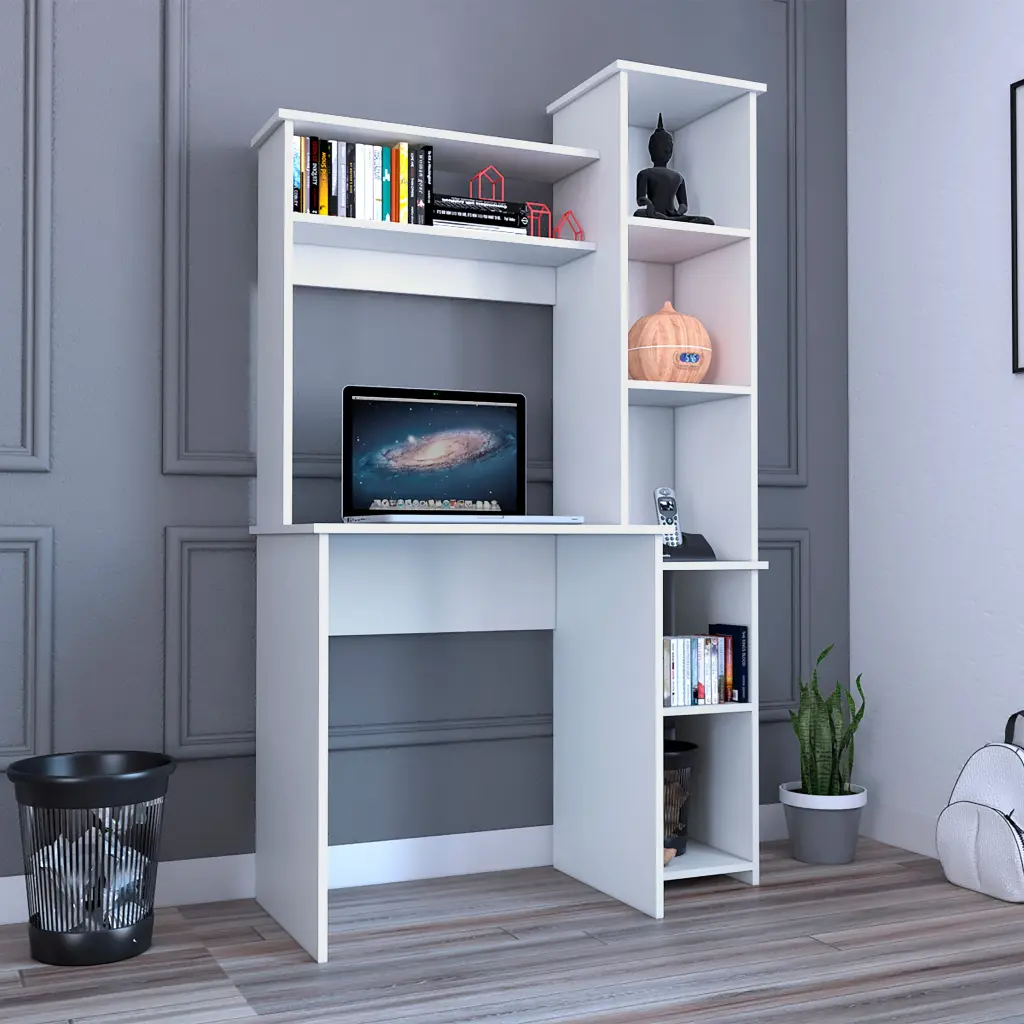 Versalles Writing Desk Two High Quality Shelves Five Cubbies White tuhome
