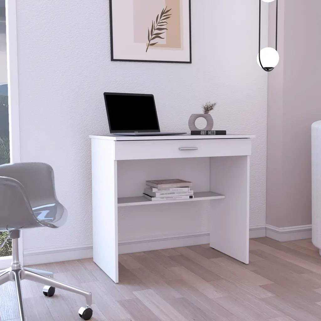 80 C Writing Desk Drawer and Lower Shelf White tuhome