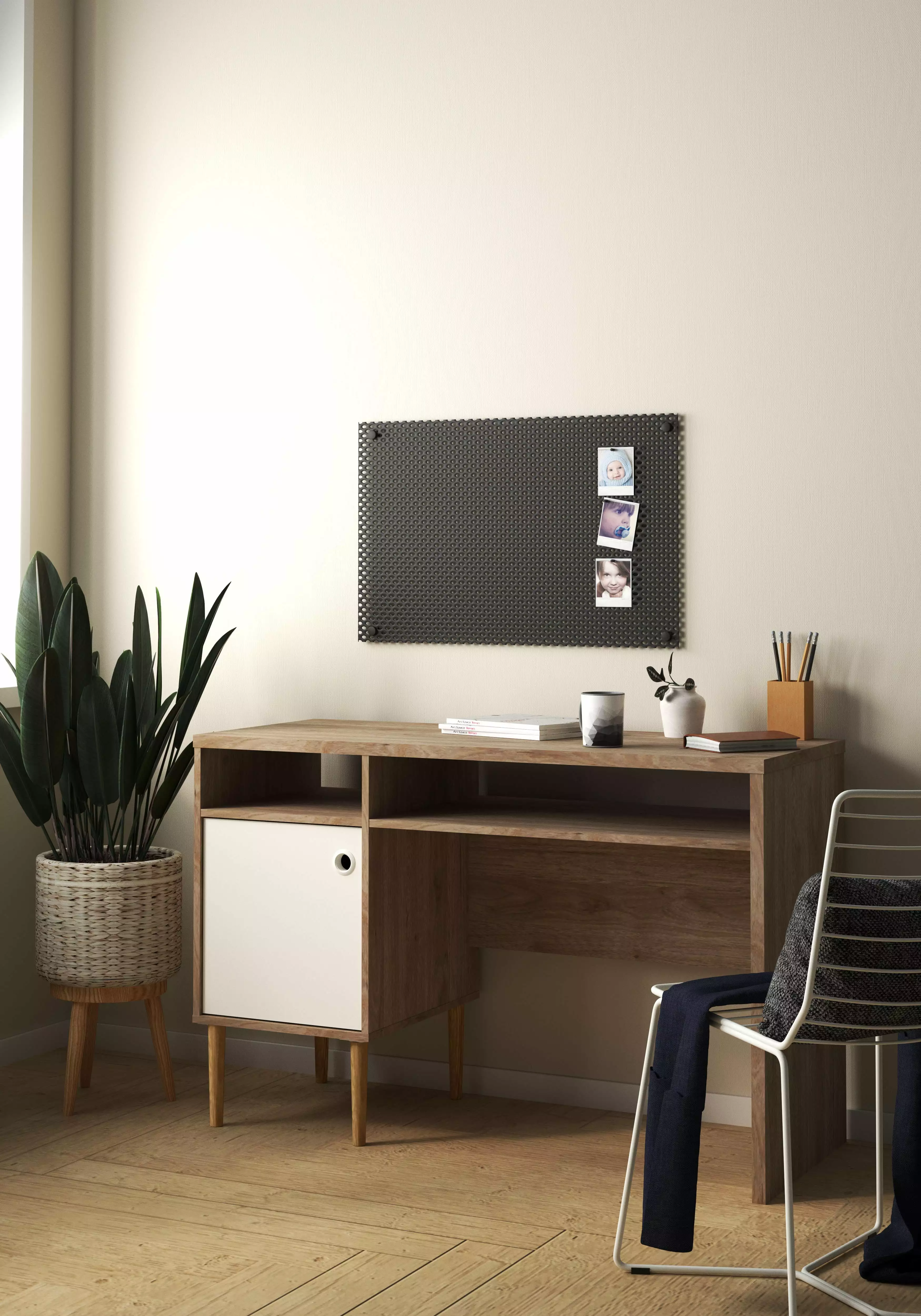 Tvilum Rome 1 Door 2 Shelf Desk Jackson Hickory and White Matte Home Office Desk