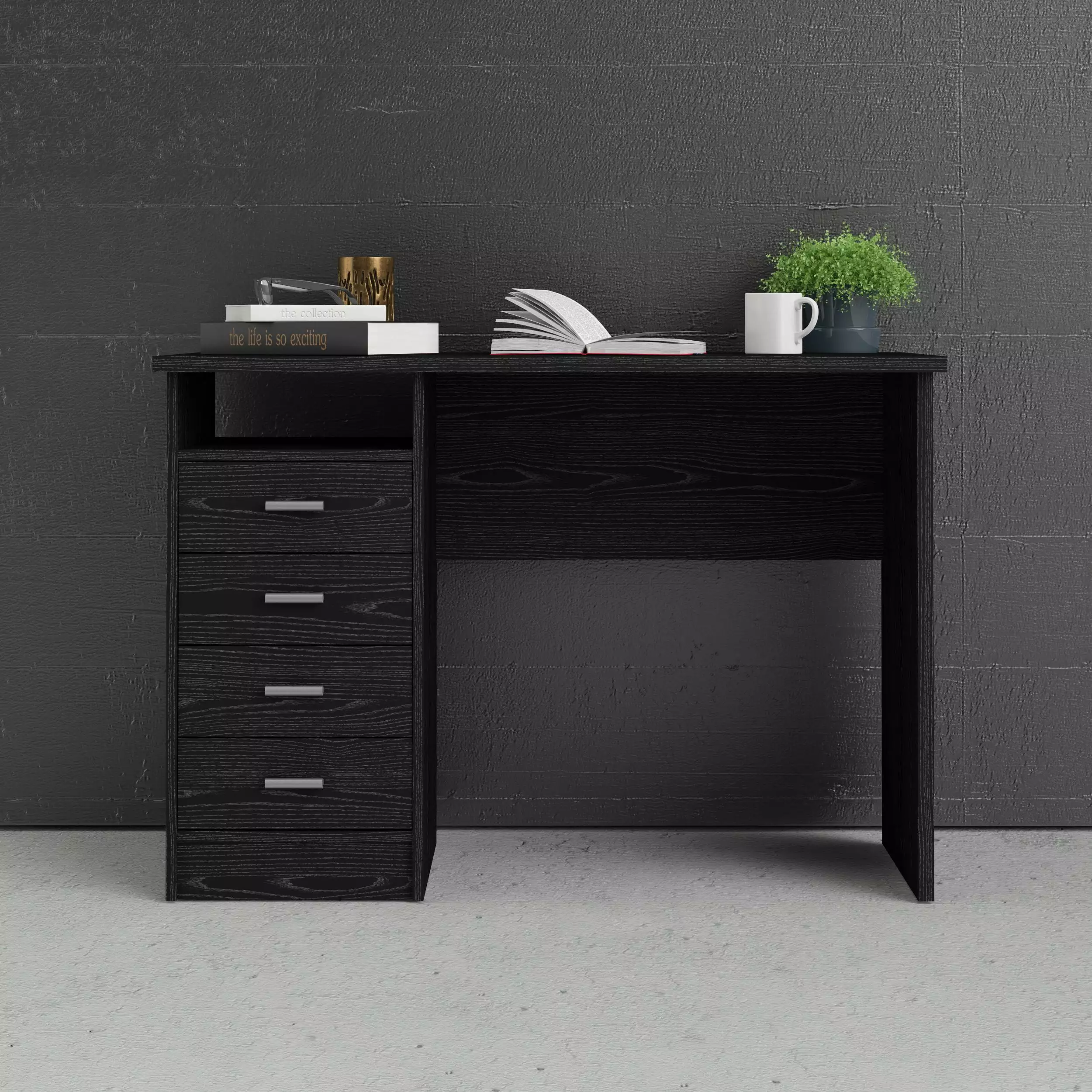 Tvilum Warner Desk 4 Drawers Black Woodgrain