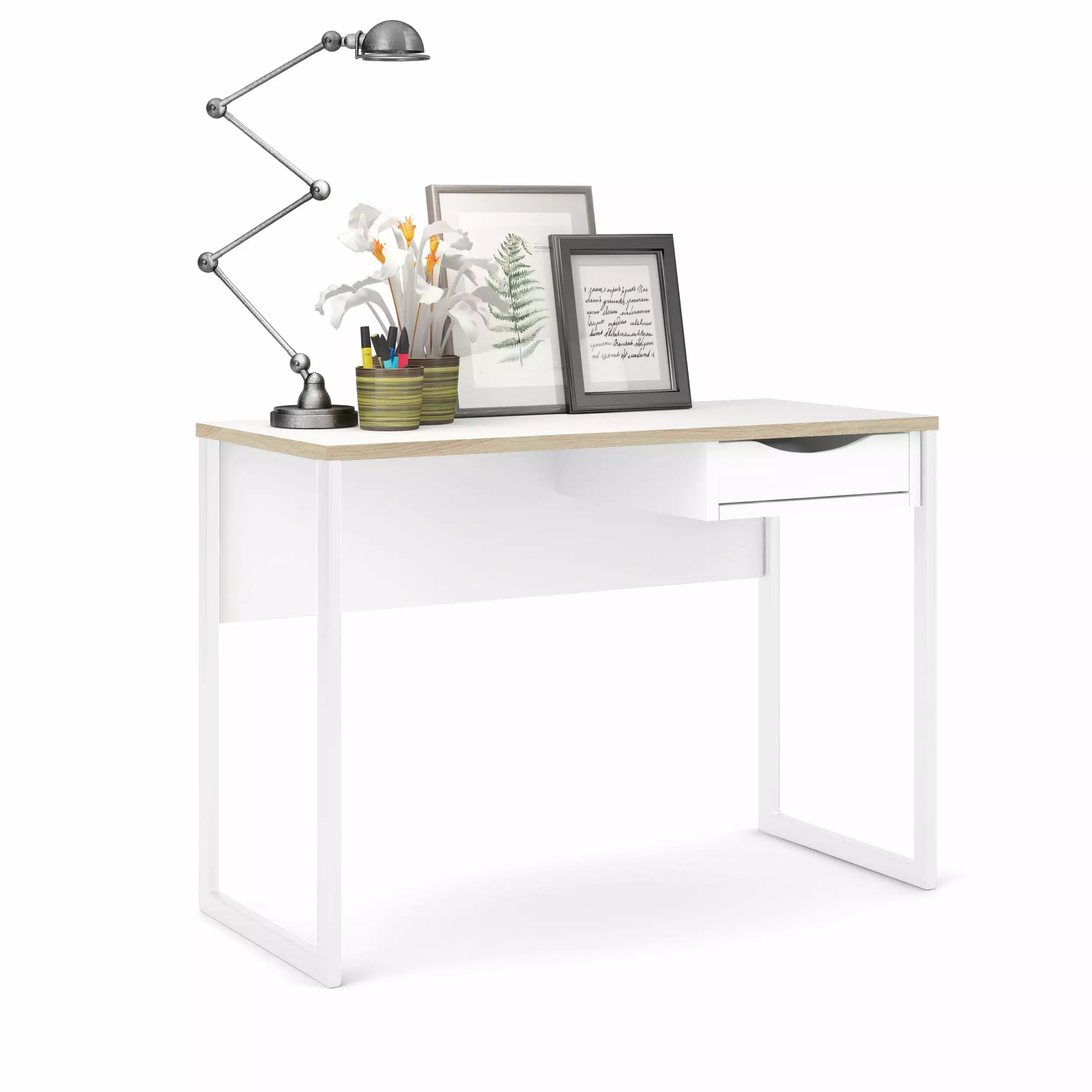 Wells One Drawer Desk White Matte Oak Structure Tvilum