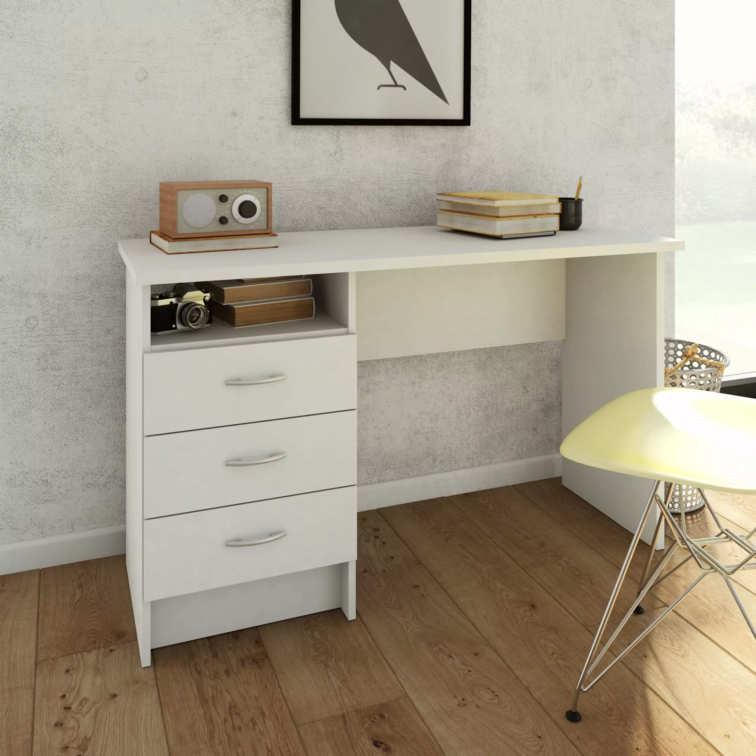 Whitman Desk 3 Drawers White Tvilum