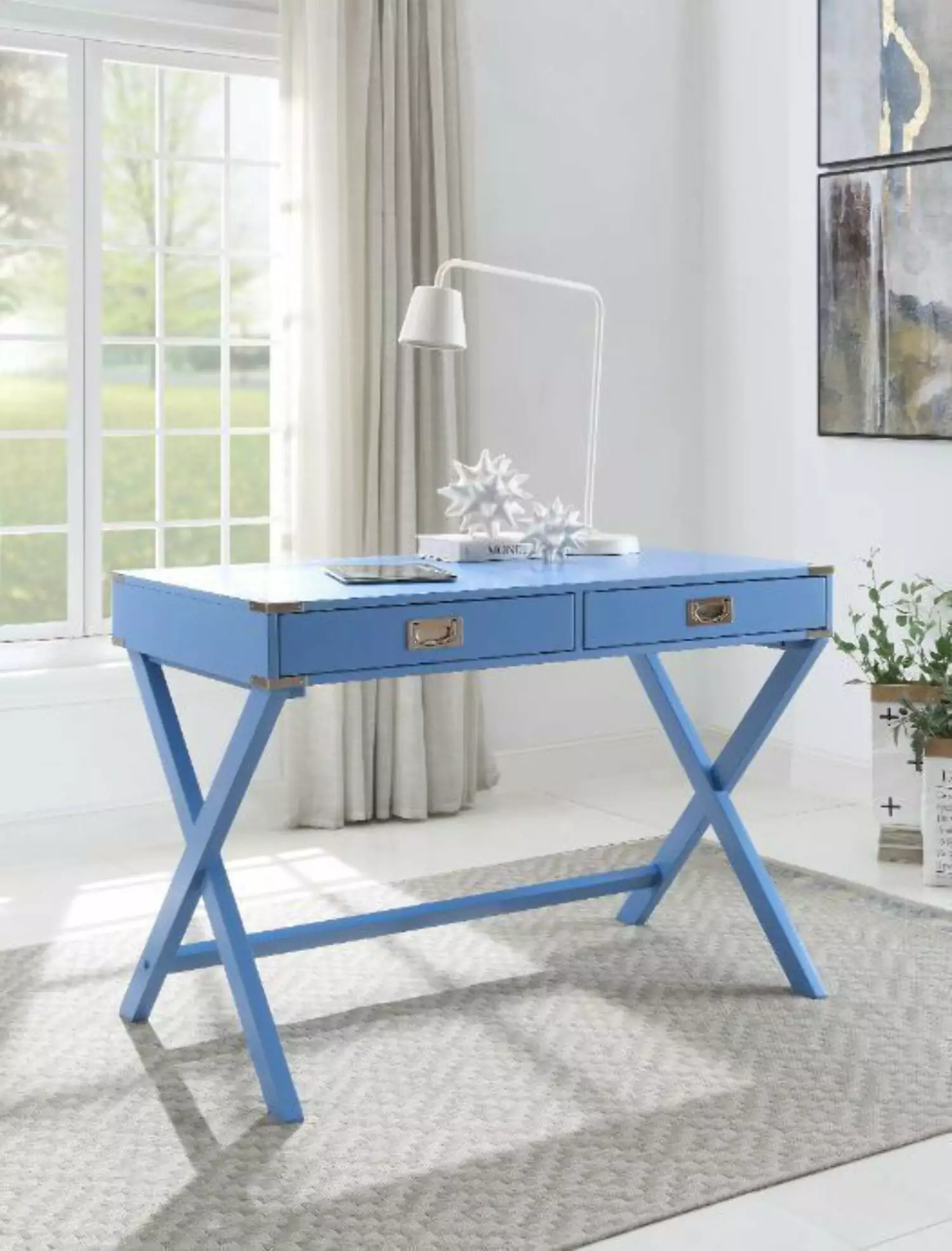 Amenia Writing Desk Blue Finish Modern Home Office Study Table unknown