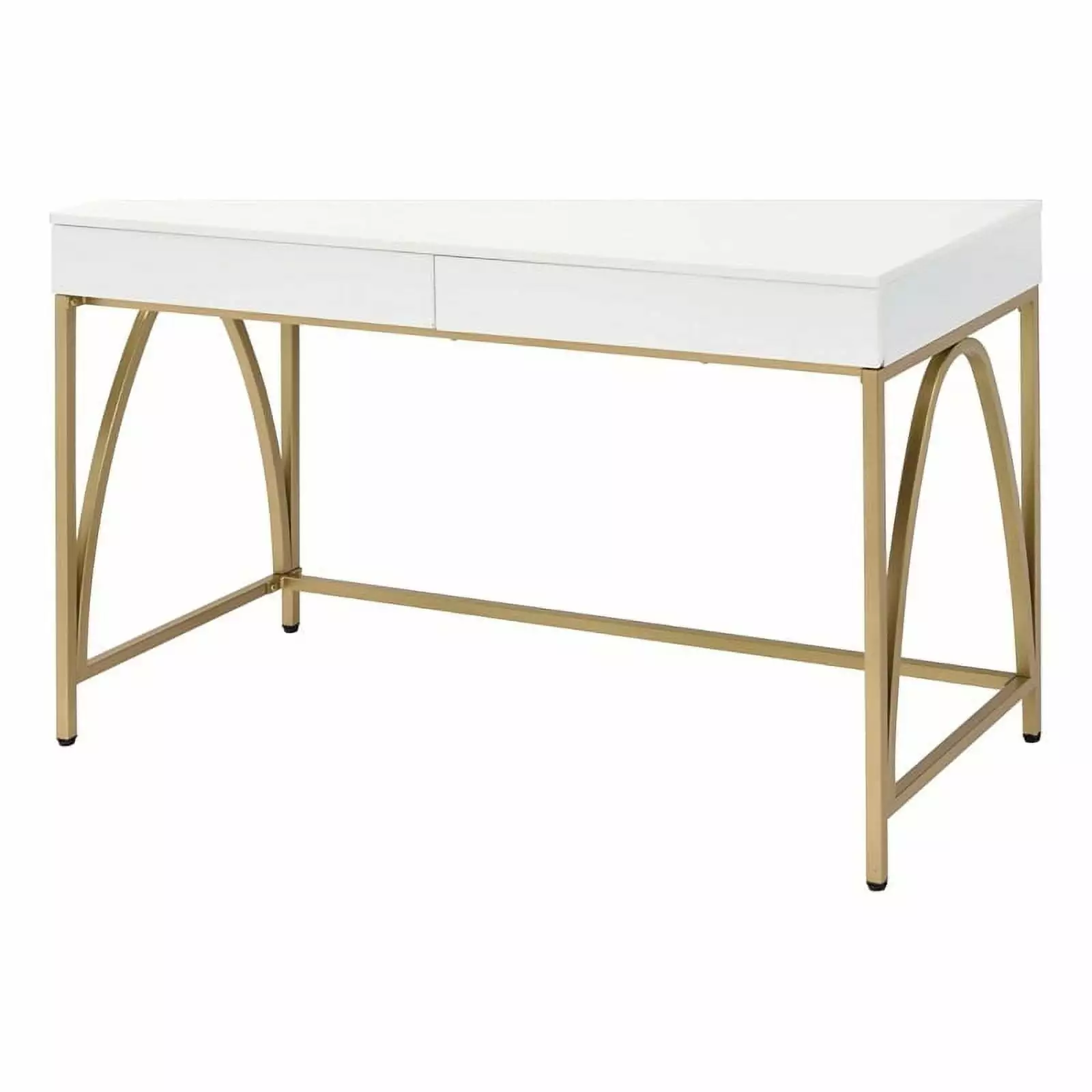 UrbanPro Contemporary Wood Writing Desk White High Gloss Gold Modern Office Desk