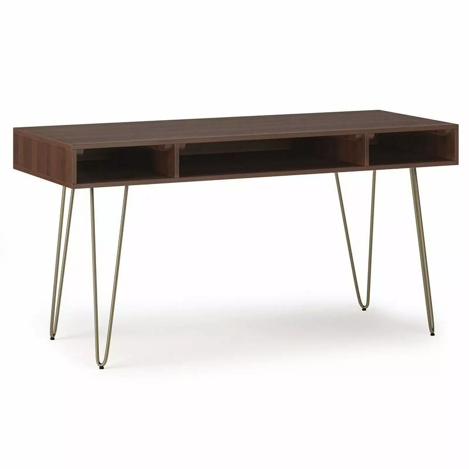 UrbanPro 60 Solid Wood Writing Desk Umber Brown and Gold - Modern Home Office Desk