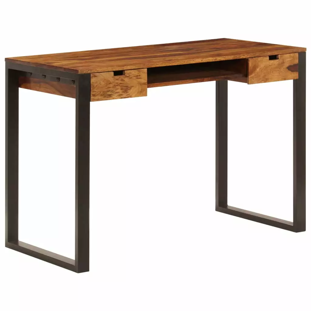 vidaXL Desk 43.3x21.7x30.7 Solid Sheesham Wood Steel Frame Home Office Desk