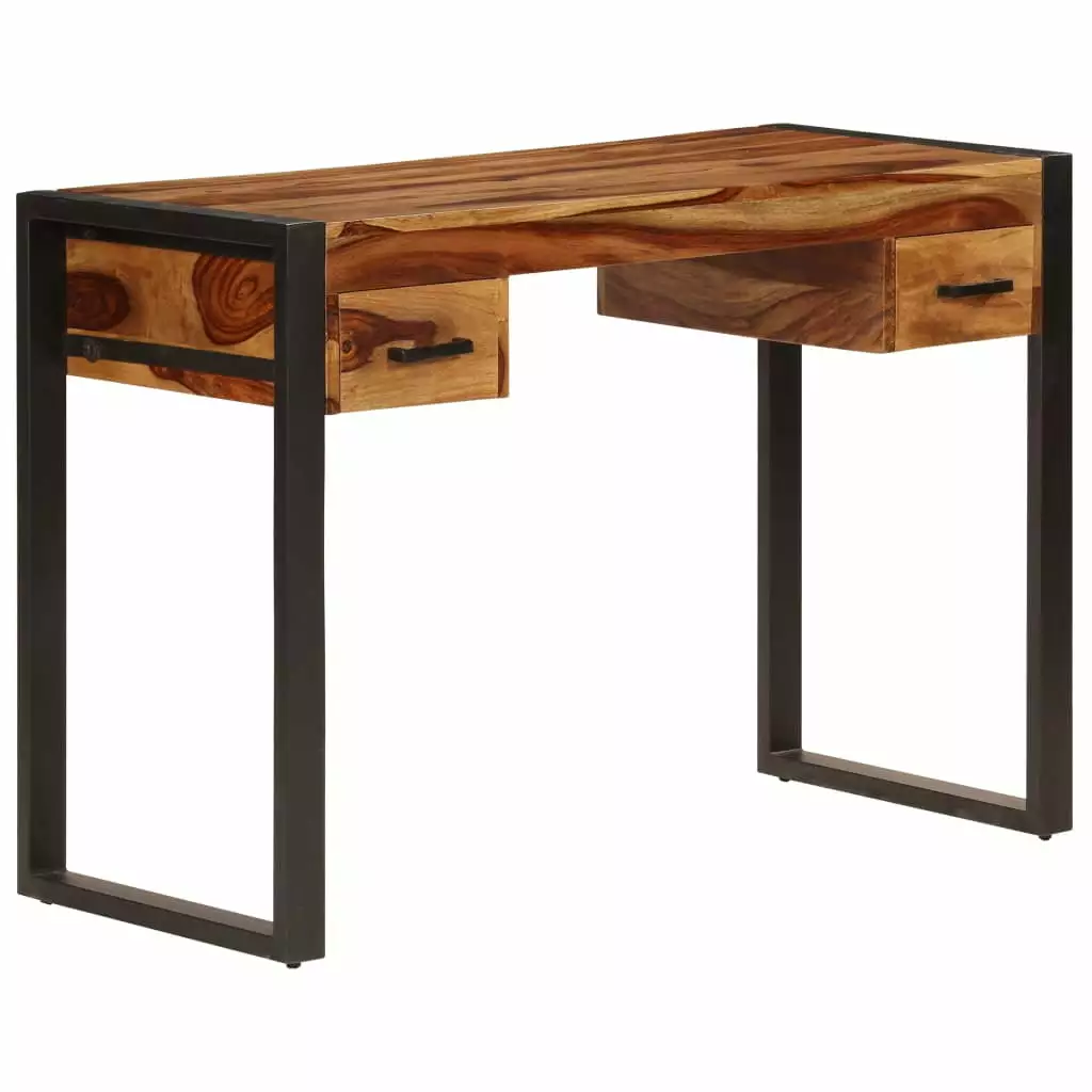 vidaXL Desk 2 Drawers 43.3x19.7x30.3 Solid Sheesham Wood - Rustic Home Office Desk