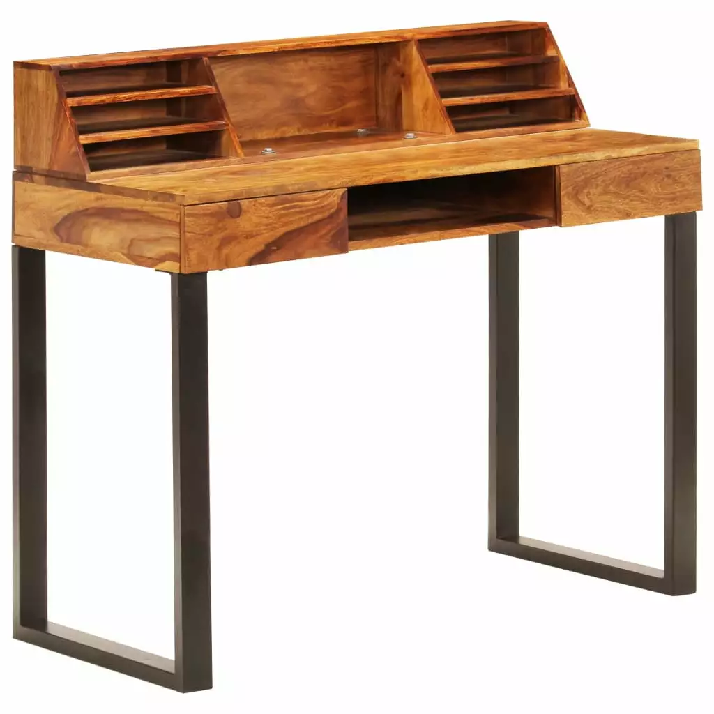 vidaXL Solid Sheesham Wood and Steel Desk 43.3x19.7x37