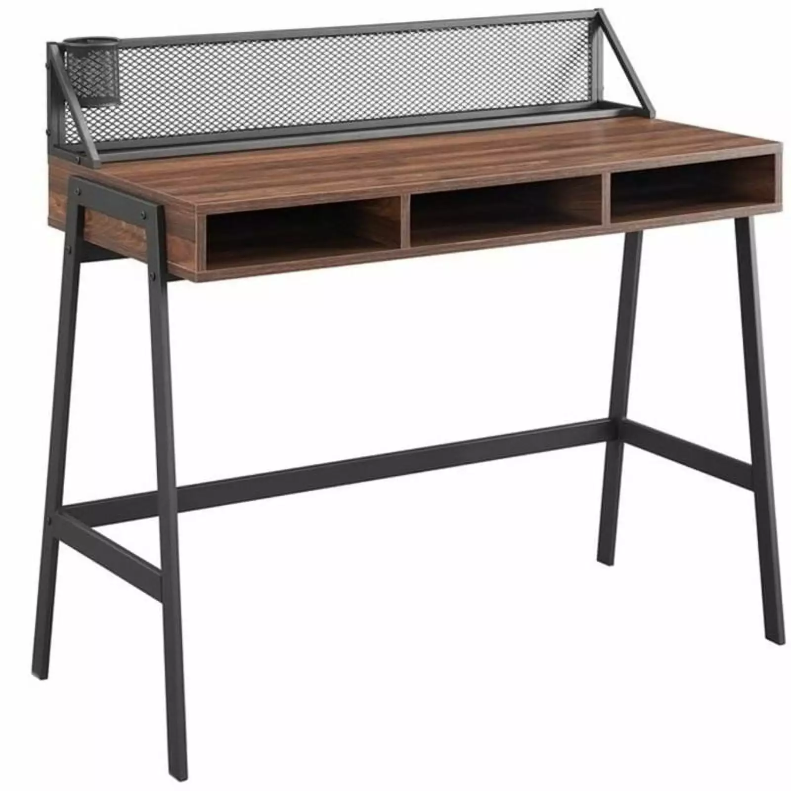 Walker Edison Corbin 42 Inch Mesh Back Writing Desk Dark Walnut Home Office