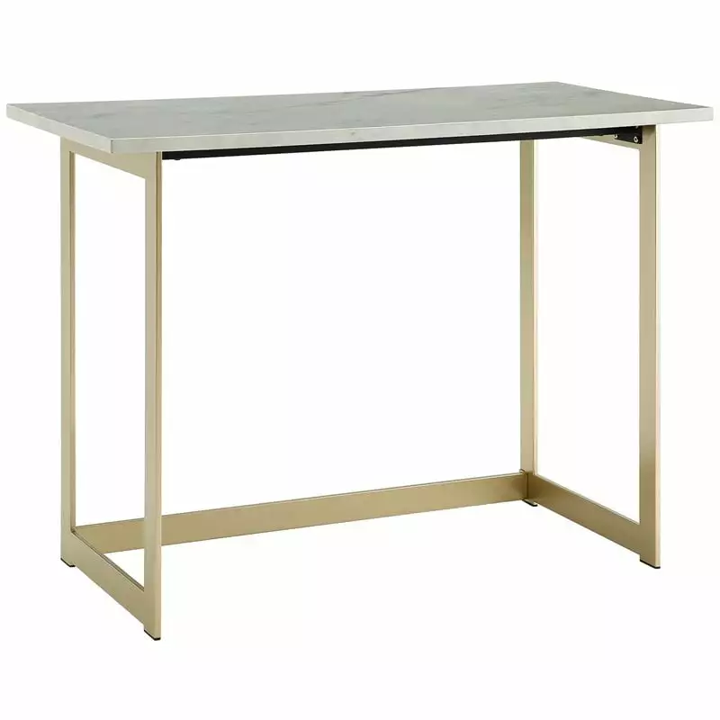 Walker Edison 42 Faux Marble Desk White Marble Top and Gold Base