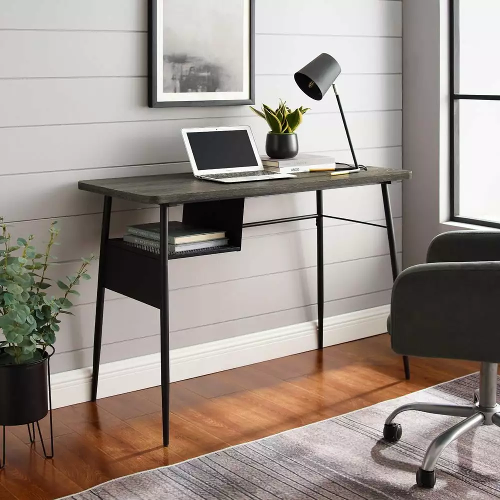 Walker Edison Mira Engineered Wood Writing Desk Shelf Cerused Ash Home Office