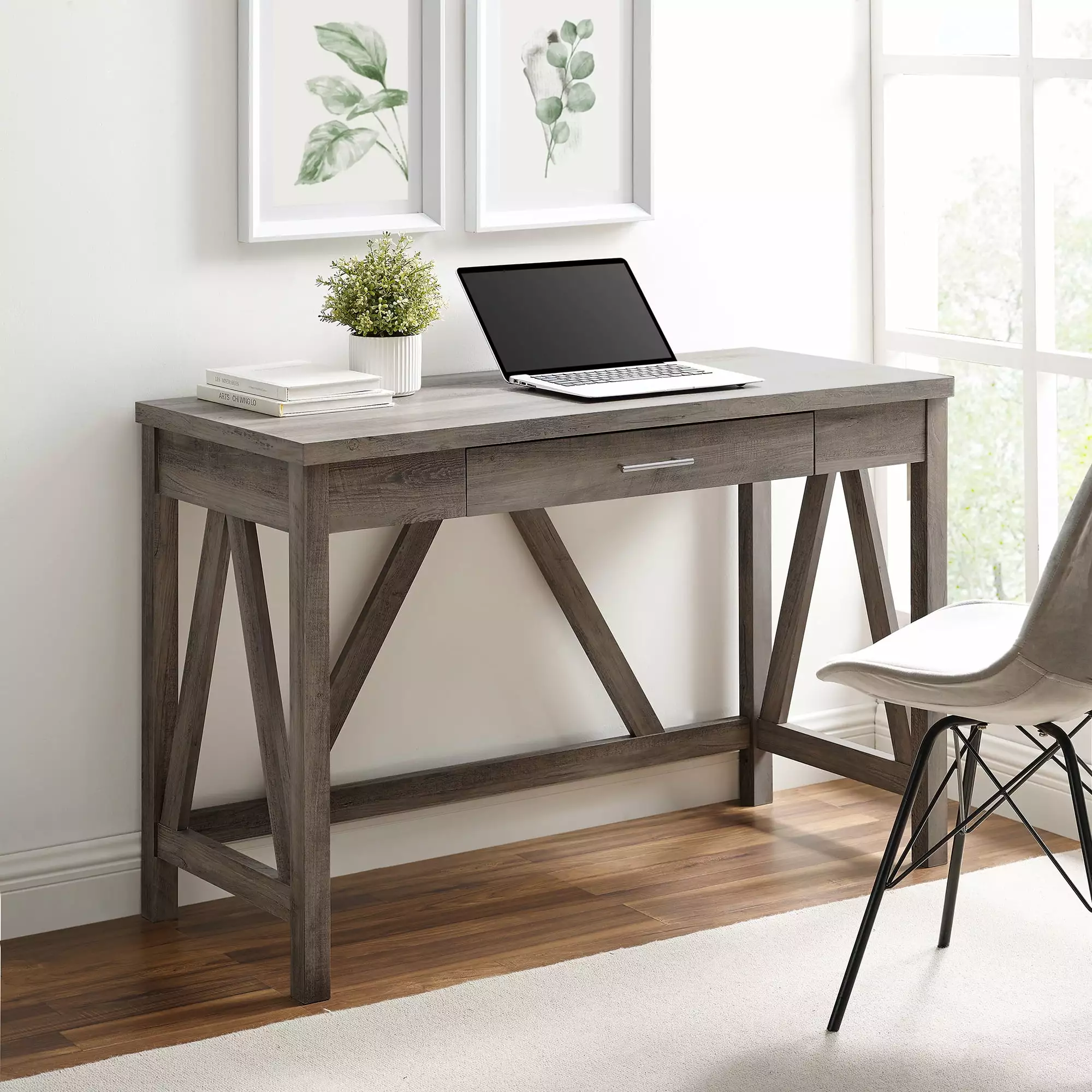 Walker Edison Rustic Farmhouse Computer Writing Desk Drawer Grey Wash