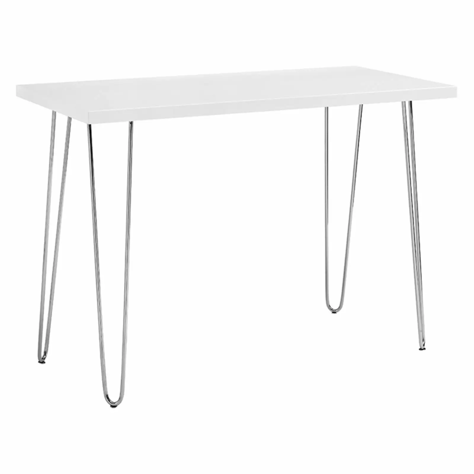 Walker Edison White MDF Wood Writing Desk Chrome Metal Legs Modern Office Table