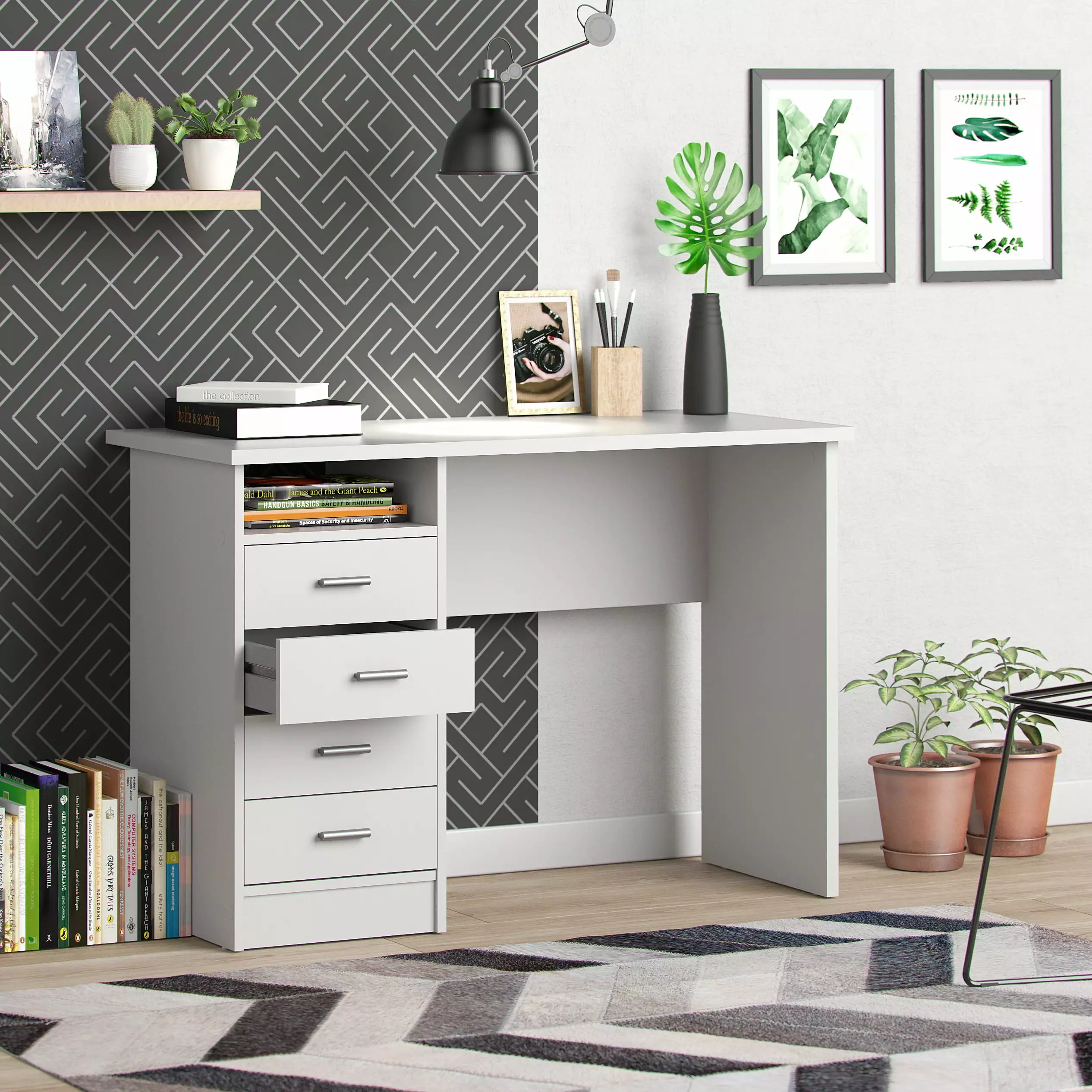 Warner Desk 4 Drawers White