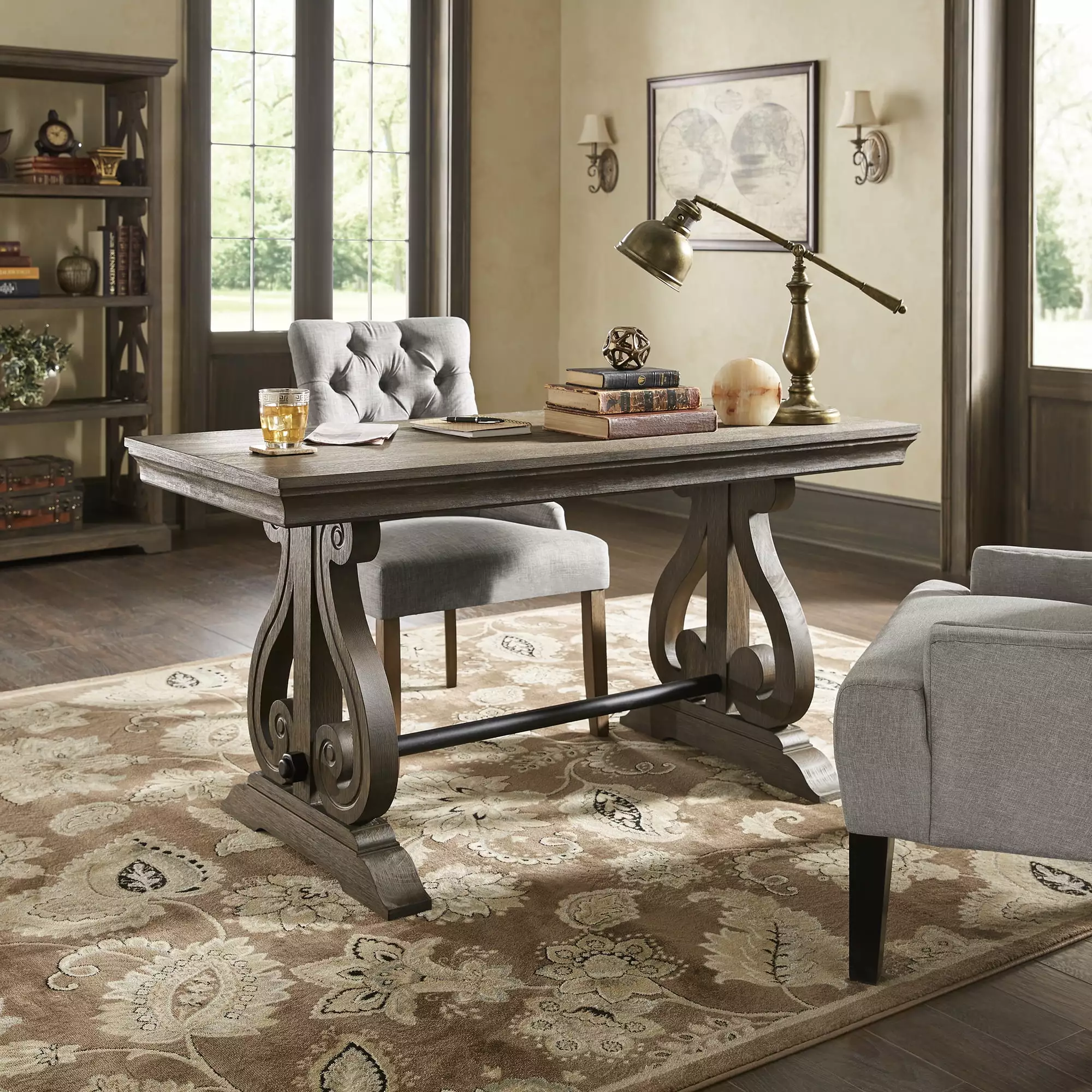Weston Home Pia 1-Drawer Wood Writing Desk Wire Brushed Oak Compact Office Desk