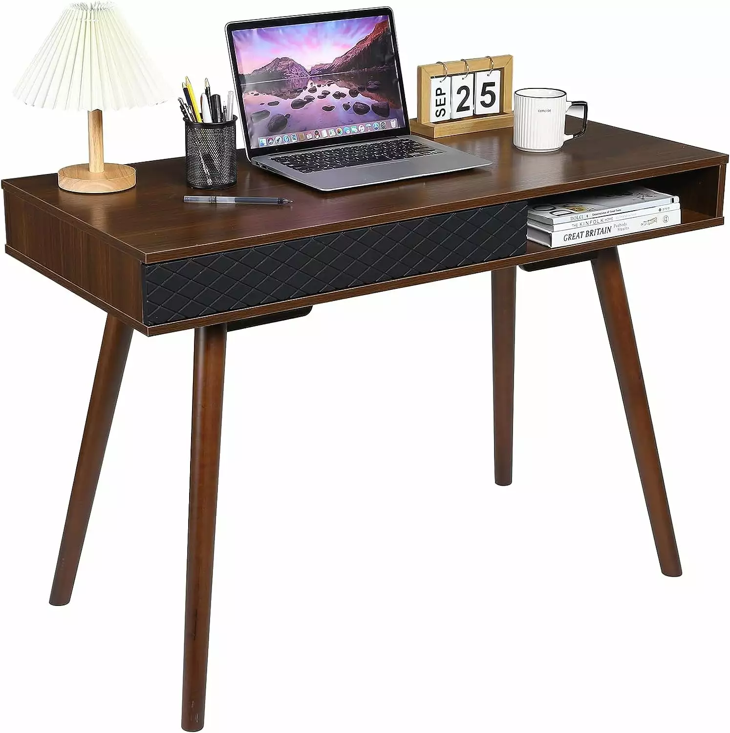 WhizMax Modern Simple Home Office Desk Mid Century Modern Computer Writing Desk Walnut
