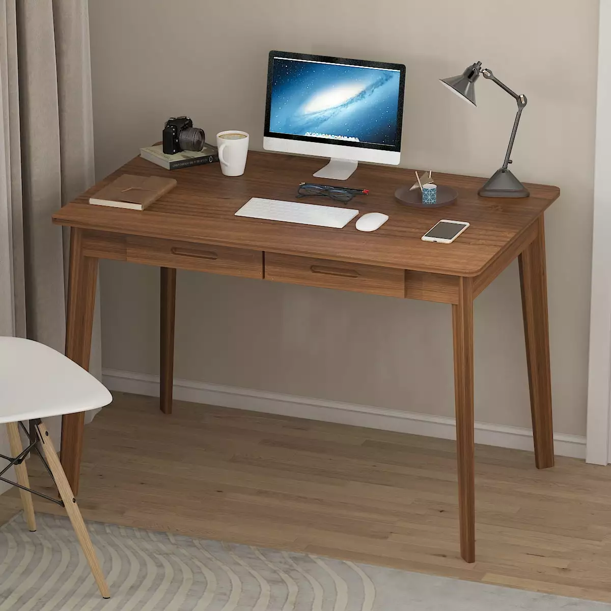 WIAWG Office Writing Computer Laptop Desk 2 Drawers Wood Brown 39.4 Inches