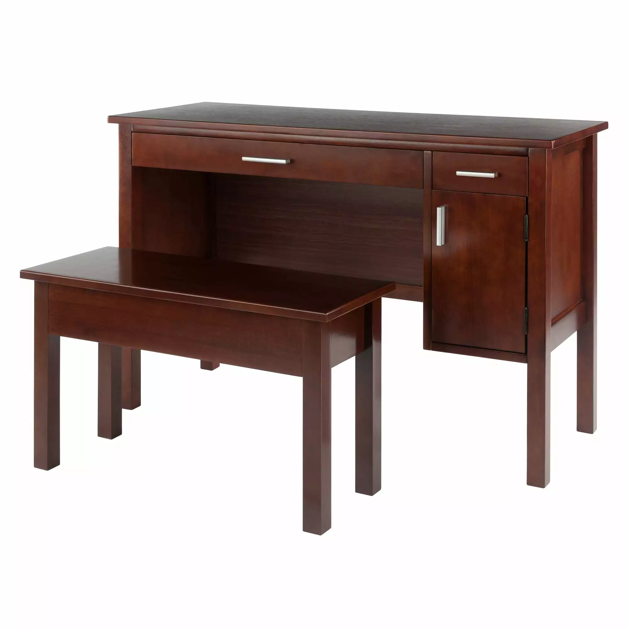 Winsome Wood Emmett 2-Pc Set Writing Desk & Storage Bench Walnut Finish