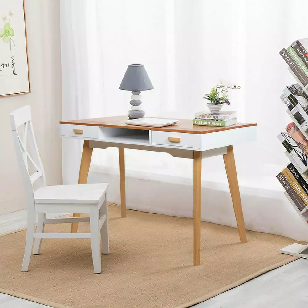 YASI Modern Simple Style Solid Wood Computer Desk Drawers Home Office Writing Desk