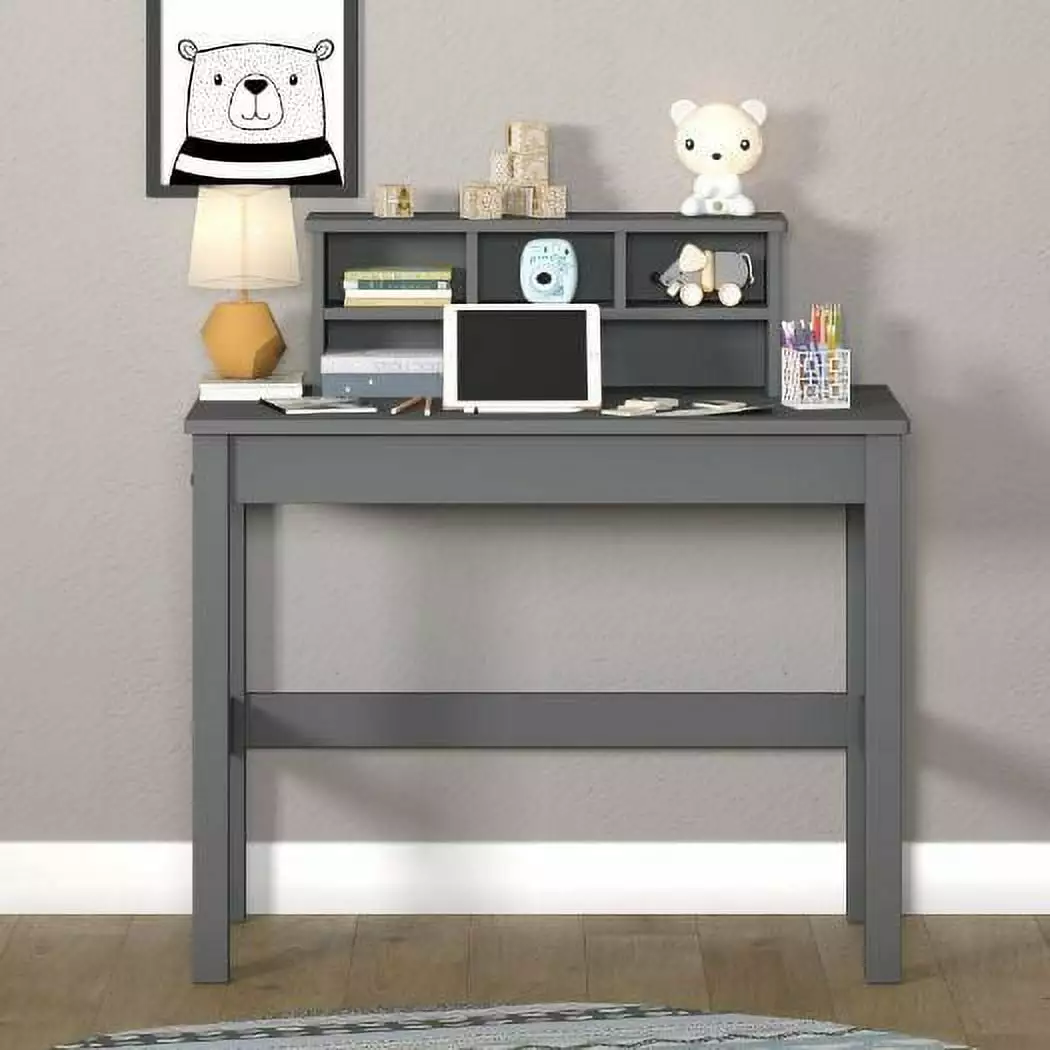 Logan Writing Desk Hutch Gray Finish Organize Your Workspace Yeah Depot